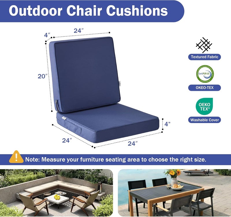 IPYNBAP Outdoor Cushions, Outdoor Chair Cushions 24x24x4 Inch, Cushions for Outdoor Furniture with Removable Cover, Waterproof & Fade Resistant Outdoor Seat Cushions for Patio, Lawn, Navy Blue - Image 2